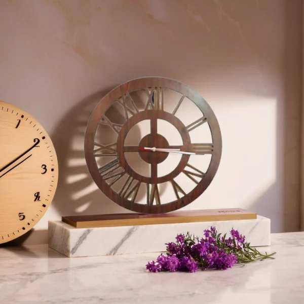 Round Roman Wood Carving MDF Design Wall Clock